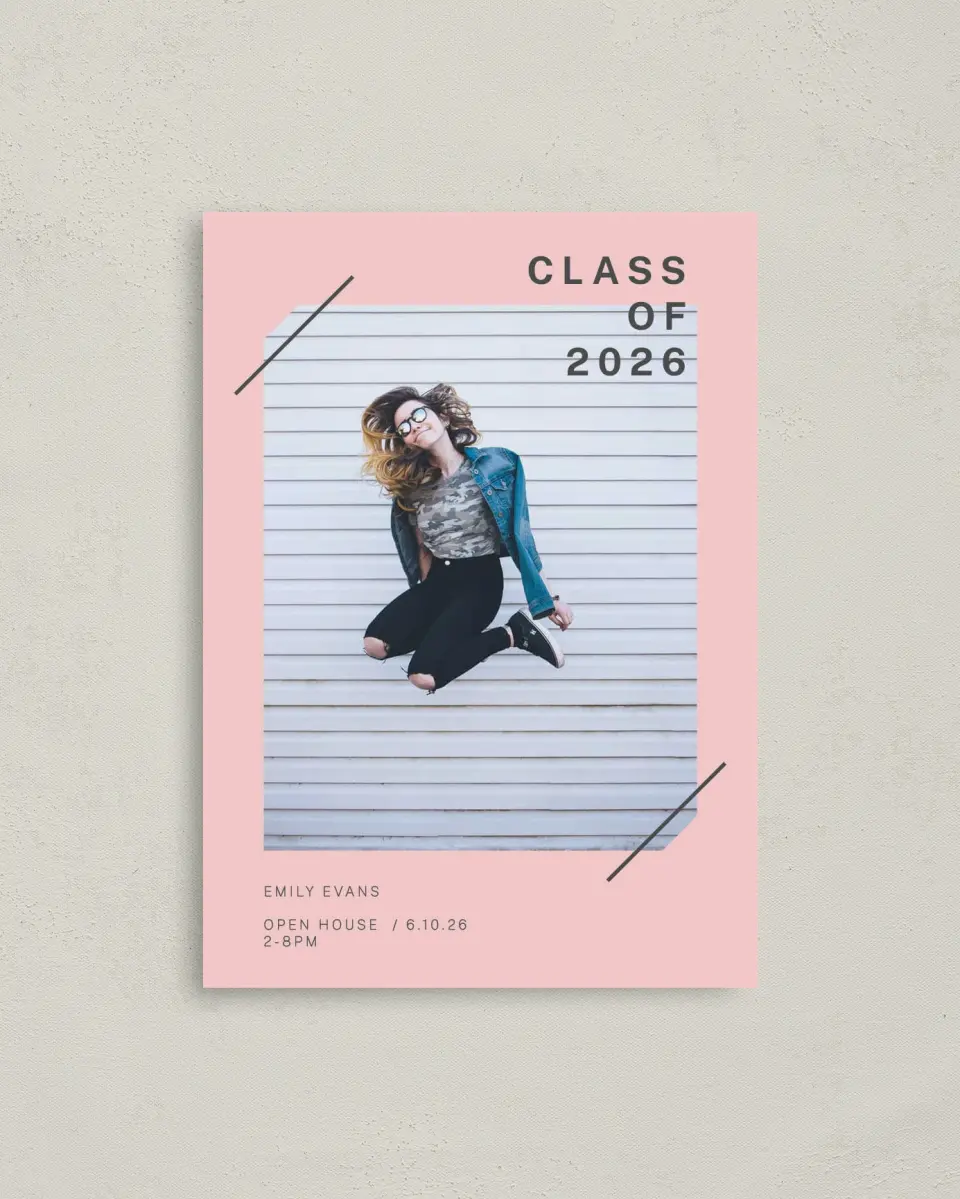 This is a 4" x 5.6" Graduation Announcement Postcard called Mod Moment printed in full color on Soft Touch Finish paper