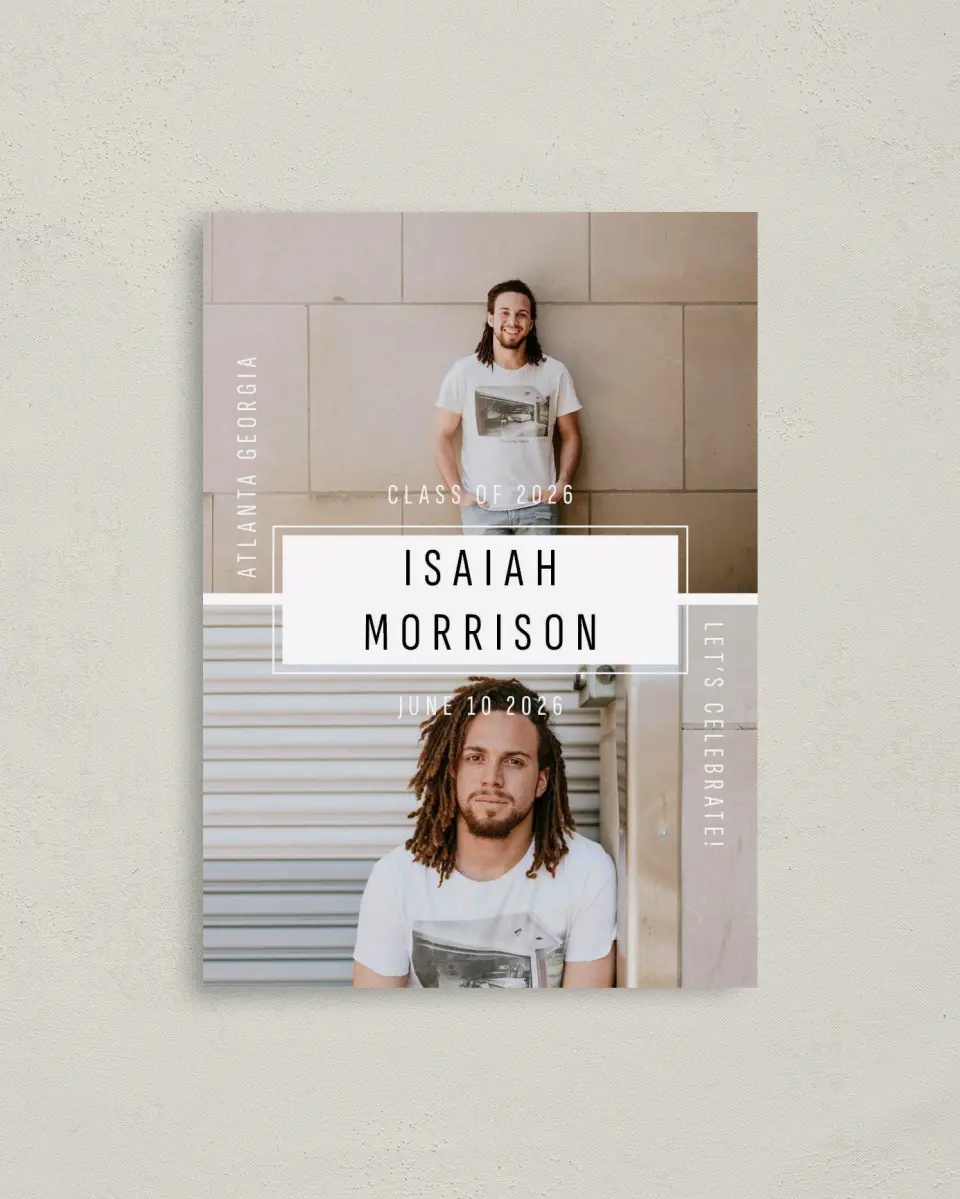 This is a 4" x 5.6" Graduation Announcement Postcard called Level Up printed in full color on Soft Touch Finish paper