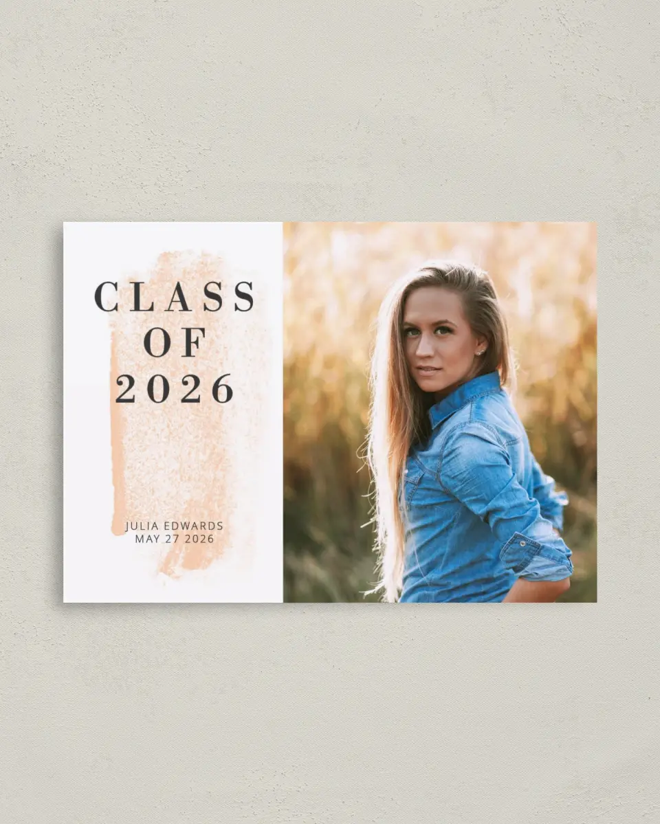 This is a 4" x 5.6" Graduation Announcement Postcard called Tranquil Tribute printed in full color on Soft Touch Finish paper