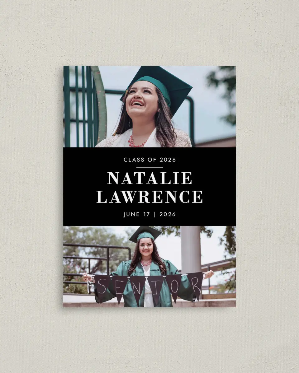 This is a 4" x 5.6" Graduation Announcement Postcard called Heartfelt Congrats printed in full color on Soft Touch Finish paper