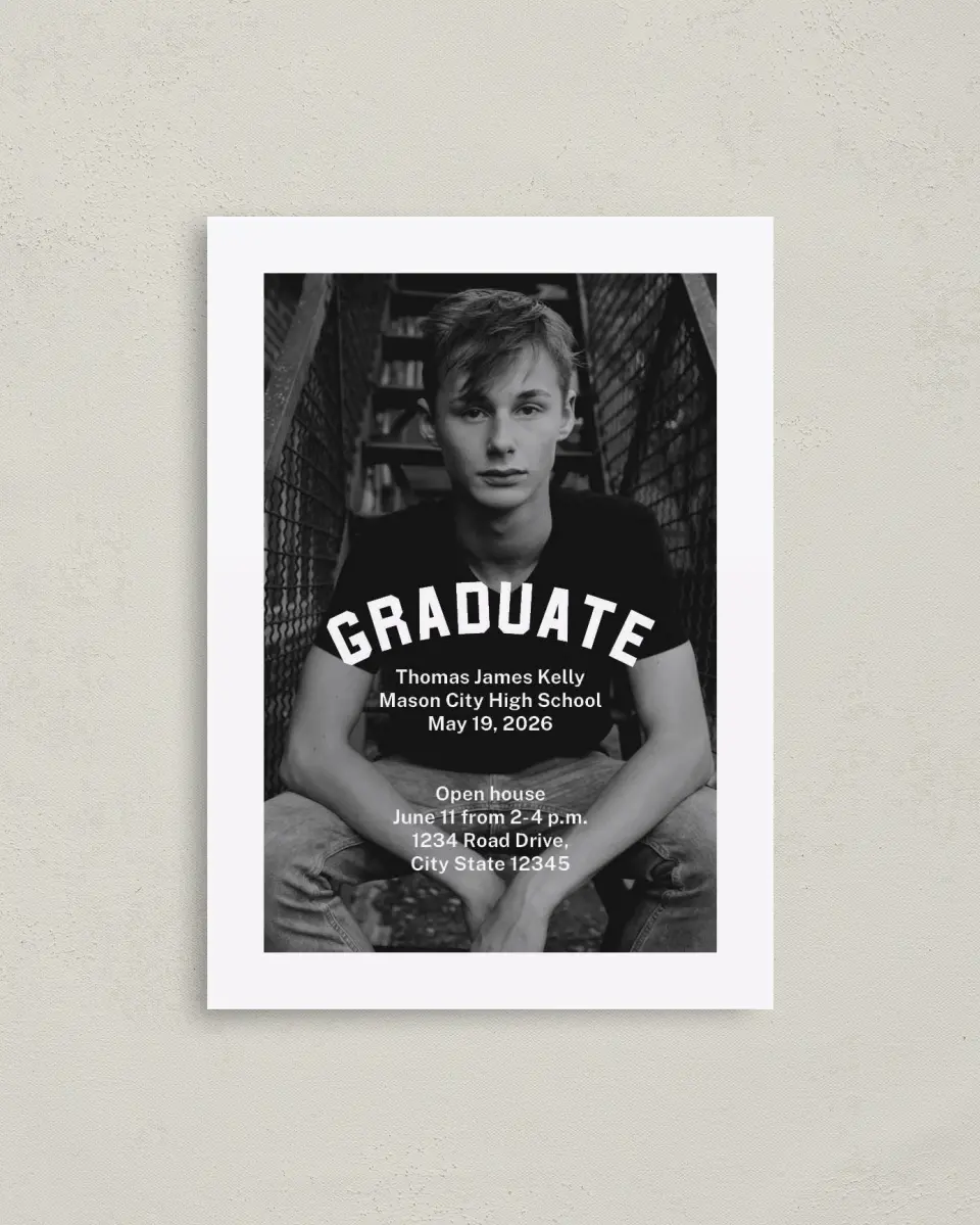 This is a 4" x 5.6" Graduation Announcement Postcard called Class Congrats printed in full color on Soft Touch Finish paper
