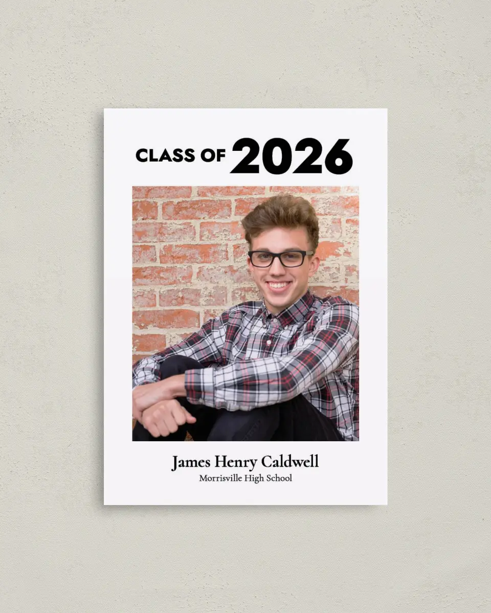 This is a 4" x 5.6" Graduation Announcement Postcard called Classy Grad Gallery printed in full color on Soft Touch Finish paper