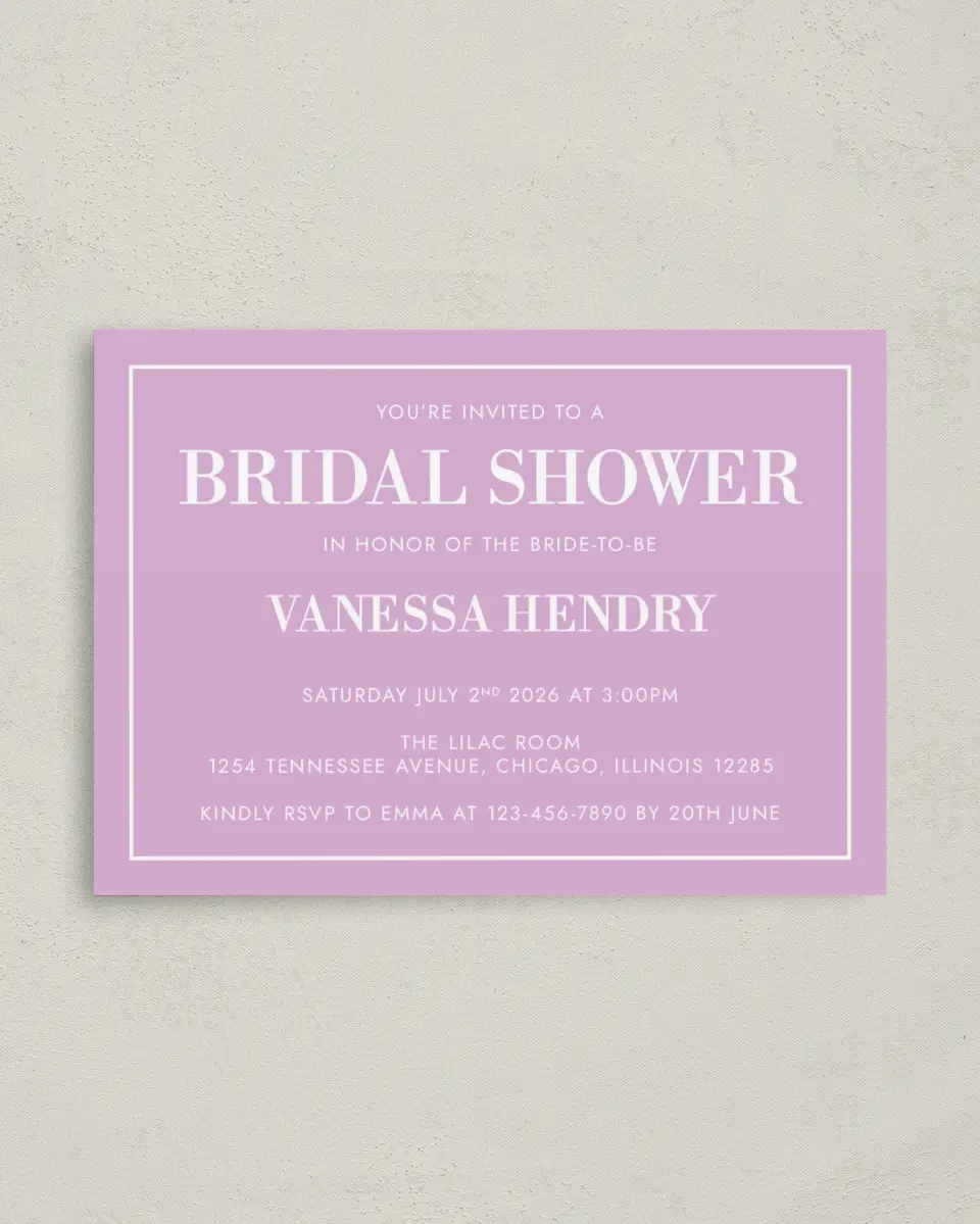 This is a 4" x 5.6" Bridal Shower Invitation Postcard called Mod Bride-To-Be printed in full color with Gold foil on Soft Touch Finish paper