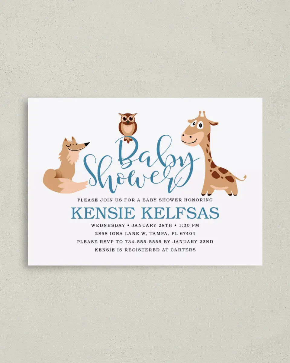 This is a 4" x 5.6" Baby Shower Invitation Postcard called Beloved Baby printed in full color on Soft Touch Finish paper