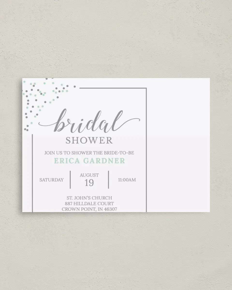 This is a 4" x 5.6" Bridal Shower Invitation Postcard called Lovely Sprinkles printed in full color on Soft Touch Finish paper