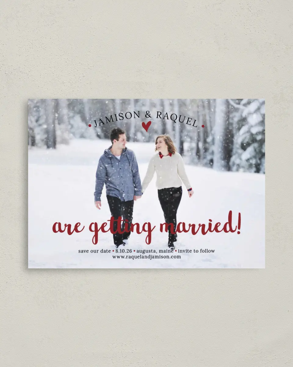 This is a 4" x 5.6" Save the Date Postcard called Adventure Awaits printed in full color on Soft Touch Finish paper