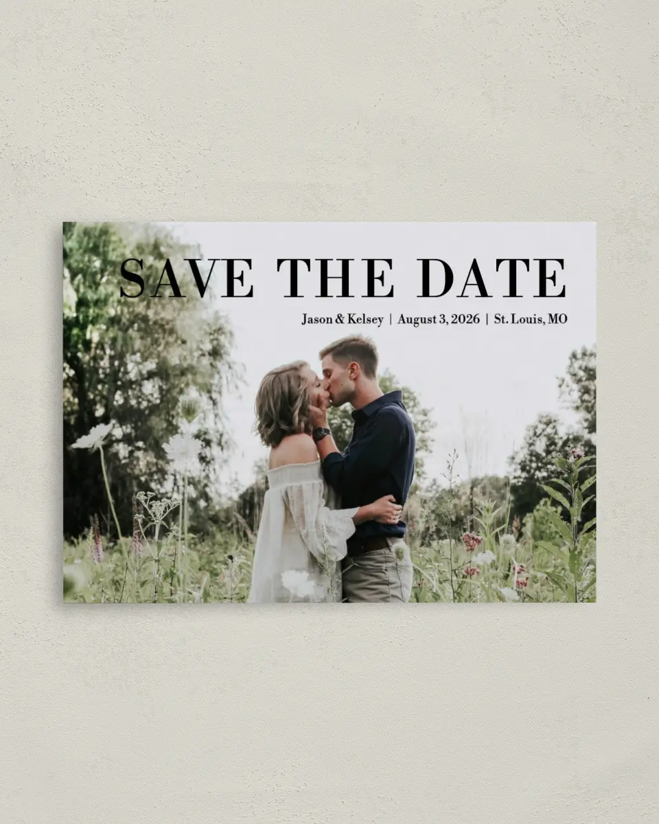 This is a 4" x 5.6" Save the Date Postcard called Forever Together printed in full color on Soft Touch Finish paper