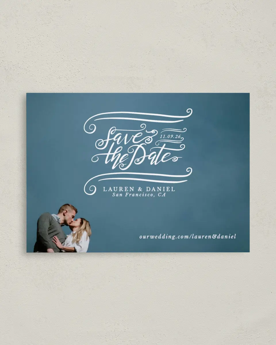This is a 4" x 5.6" Save the Date Postcard called Dizzy in Love printed in full color on Soft Touch Finish paper