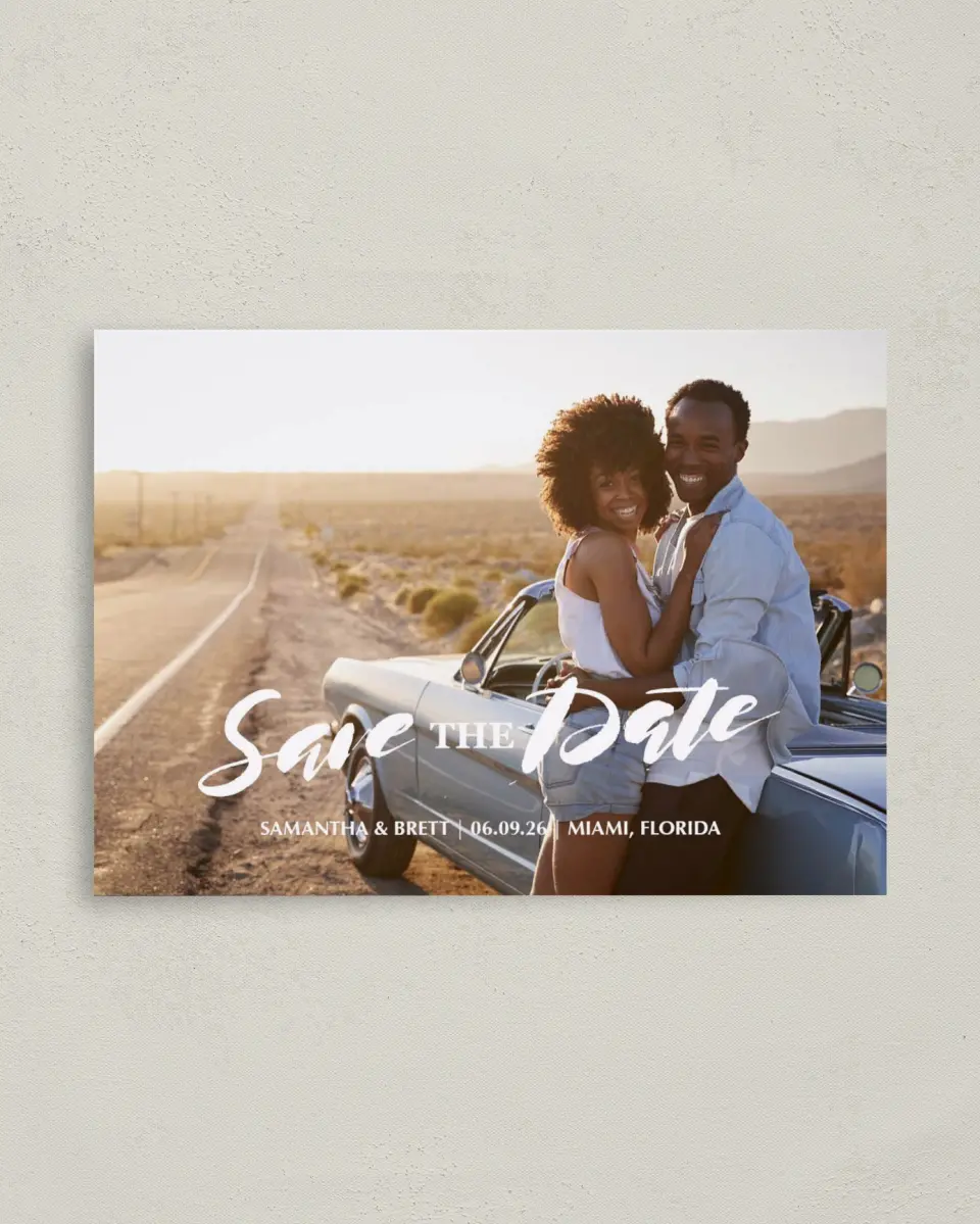 This is a 4" x 5.6" Save the Date Postcard called Hands Together printed in full color on Soft Touch Finish paper