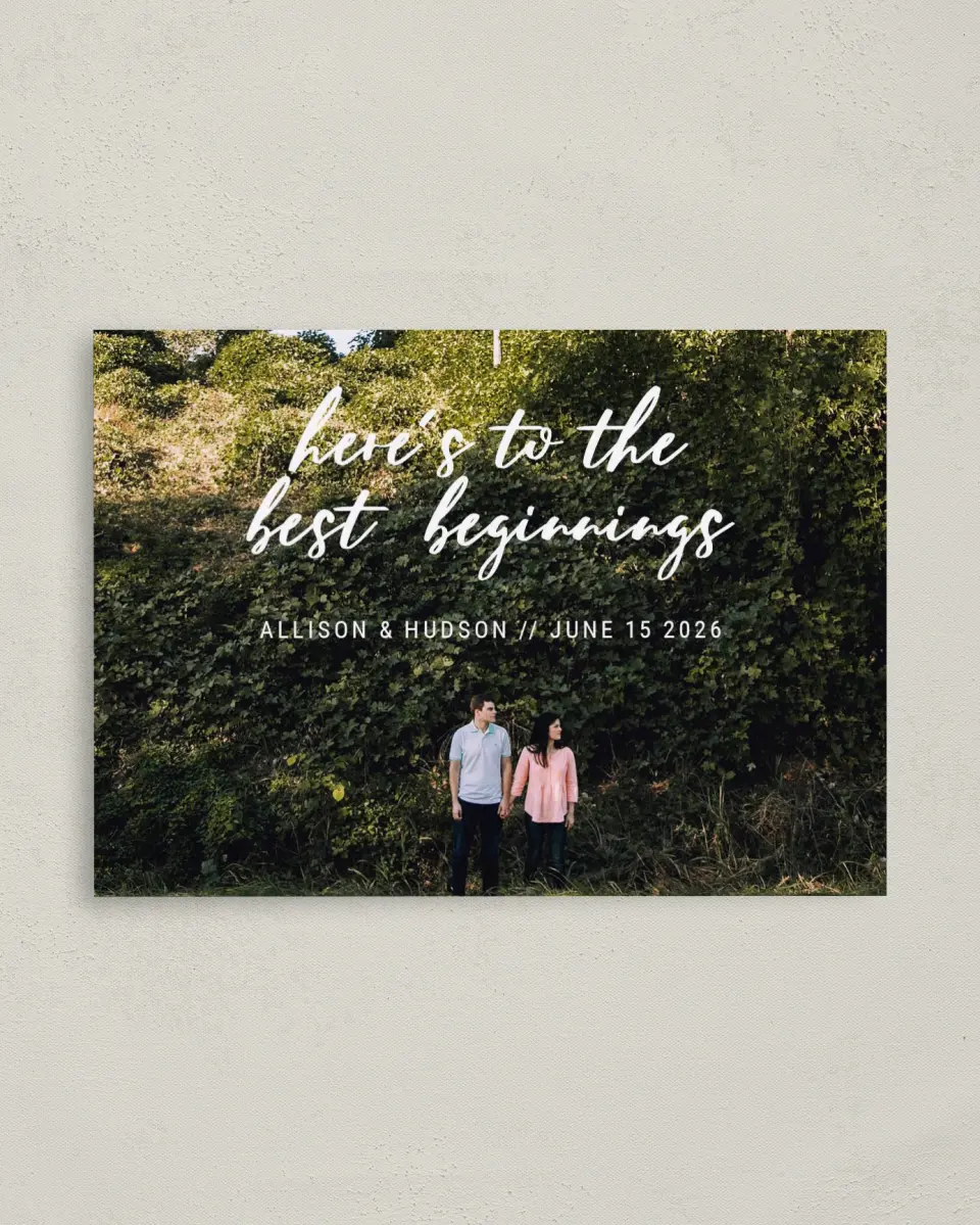 This is a 4" x 5.6" Save the Date Postcard called Best Beginnings printed in full color on Soft Touch Finish paper