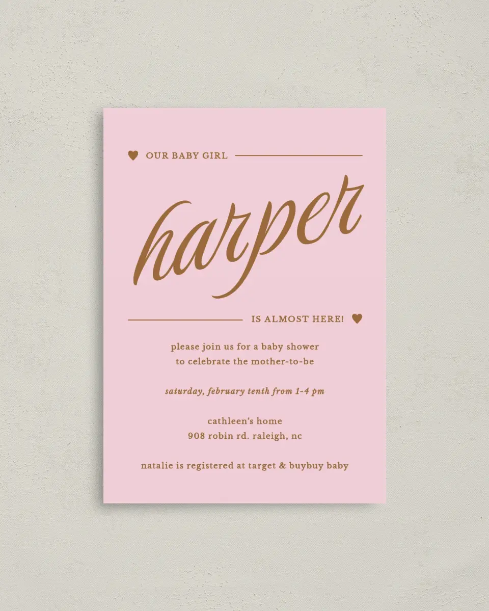 This is a 4" x 5.6" Baby Shower Invitation Postcard called Baby Bliss printed in full color on Soft Touch Finish paper