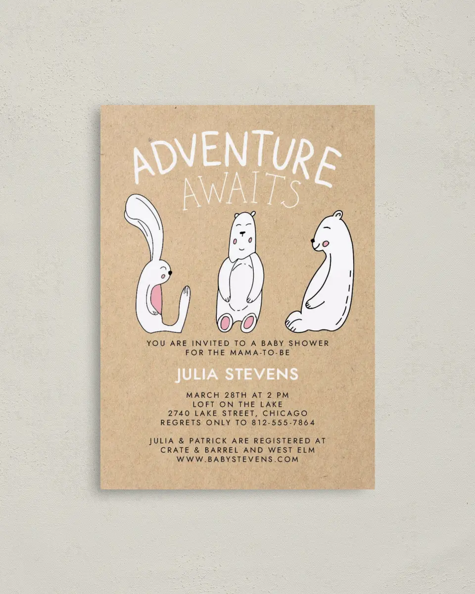 This is a 4" x 5.6" Baby Shower Invitation Postcard called Mama Bear printed in full color on Soft Touch Finish paper