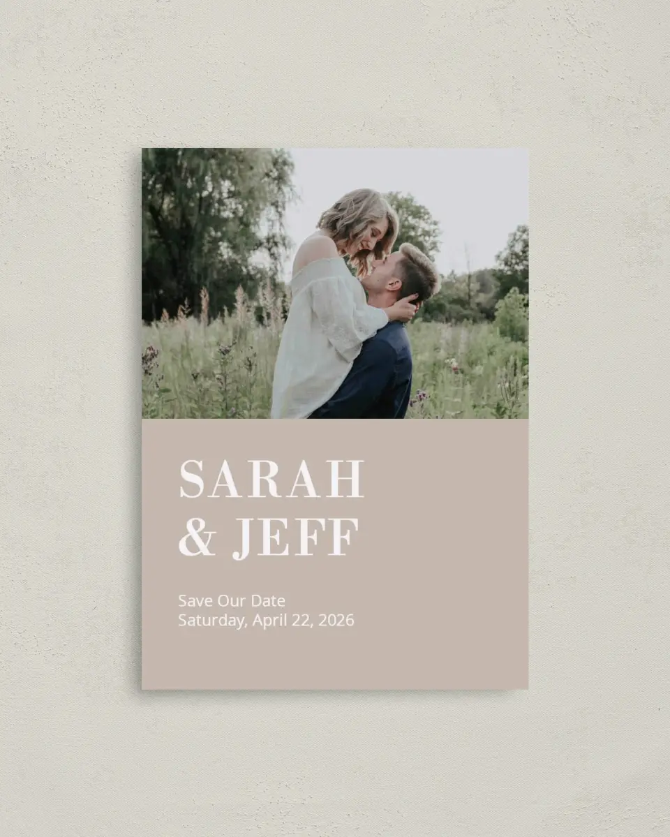 This is a 4" x 5.6" Save the Date Postcard called Antique Hydrangea printed in full color on Soft Touch Finish paper