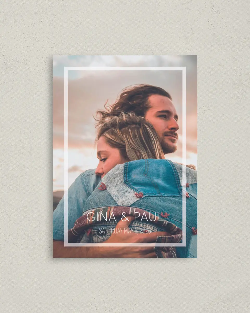 This is a 4" x 5.6" Save the Date Postcard called Sophisticated Succulents printed in full color on Soft Touch Finish paper