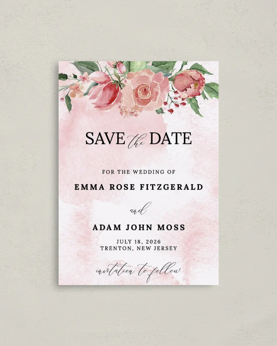 This is a 4" x 5.6" Save the Date Postcard called Enchanted Crown printed in full color on Soft Touch Finish paper