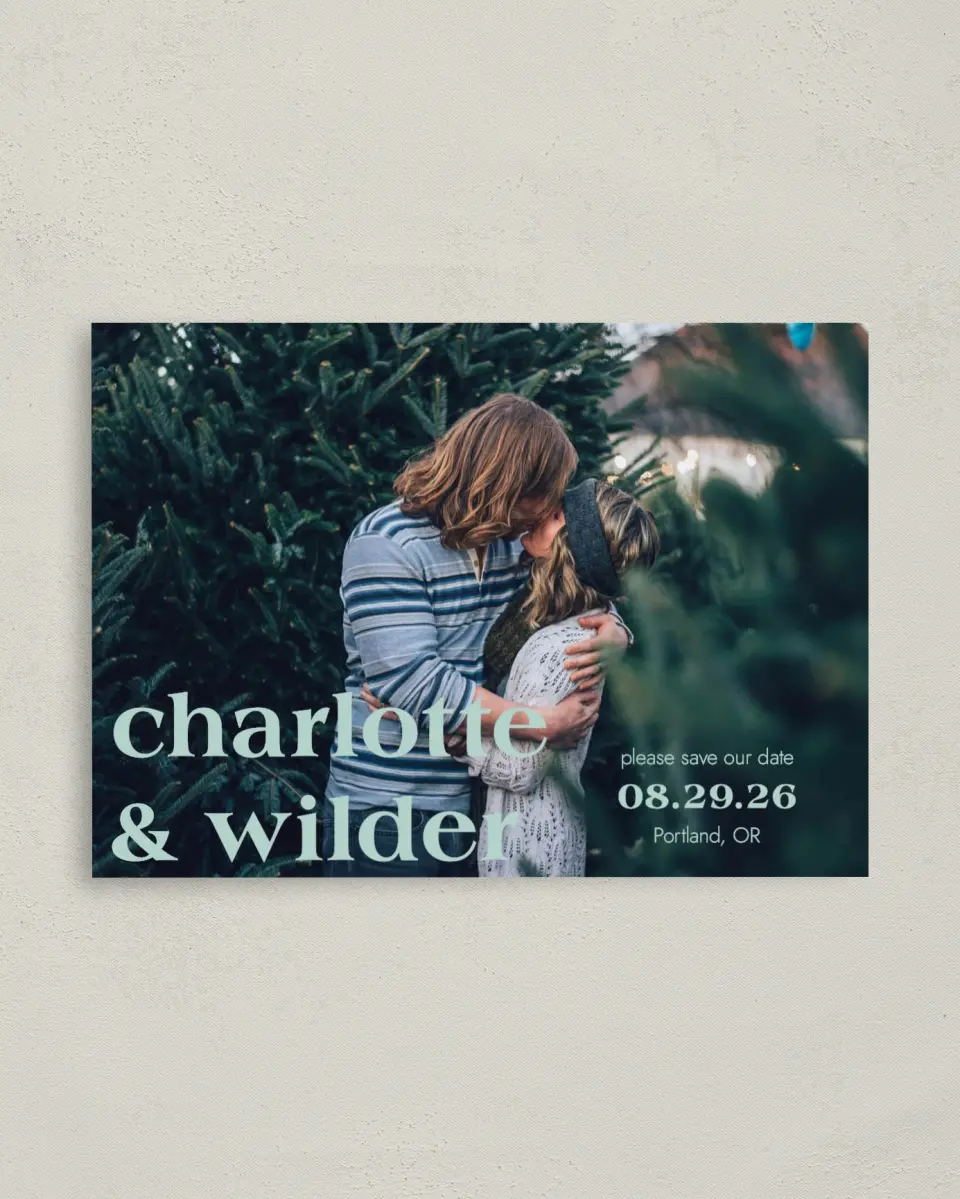 This is a 4" x 5.6" Save the Date Postcard called Love Eternal printed in full color on Soft Touch Finish paper
