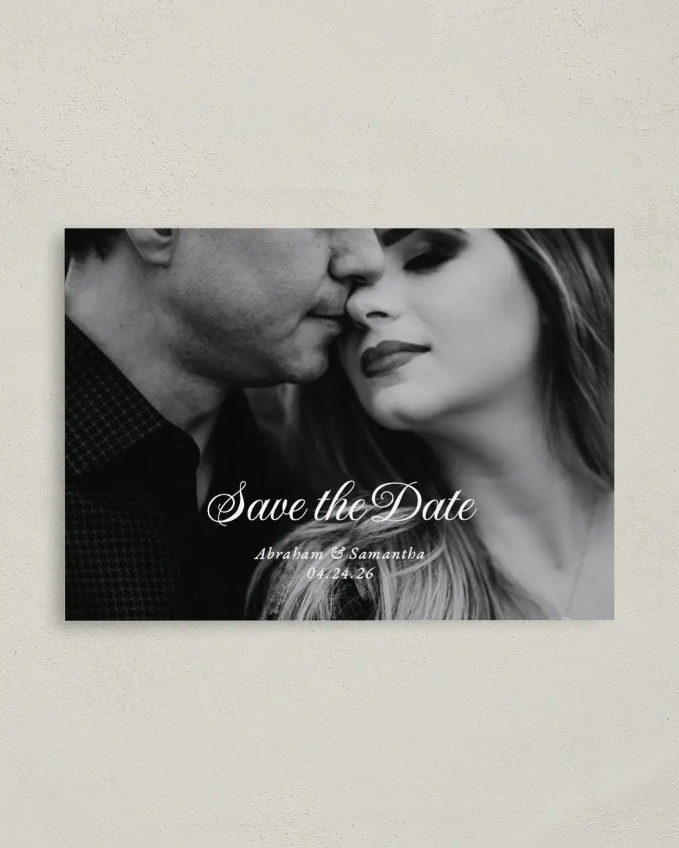This is a 4" x 5.6" Save the Date Postcard called Dark Blooms printed in full color on Soft Touch Finish paper