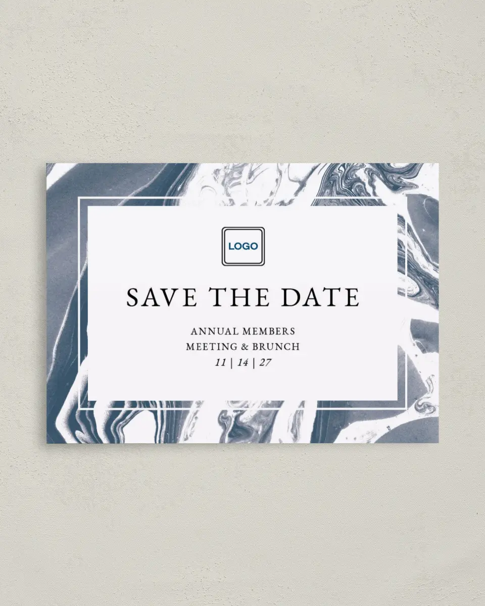 This is a 4" x 5.6" Gala Save the Date Postcard called Annual Celebration printed in full color on Soft Touch Finish paper