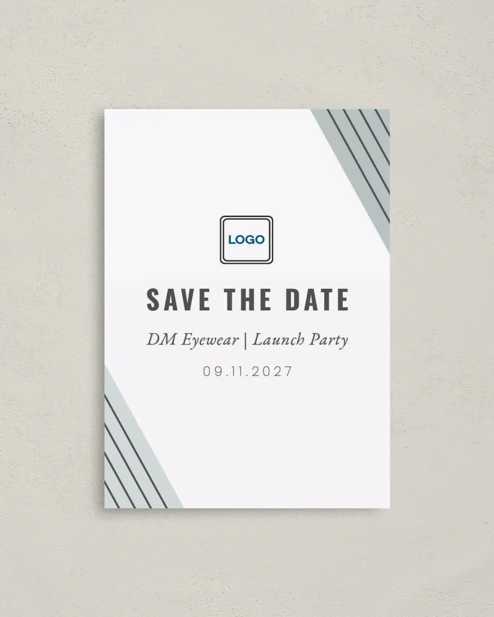 This is a 4" x 5.6" Gala Save the Date Postcard called Grand Opening printed in full color on Soft Touch Finish paper