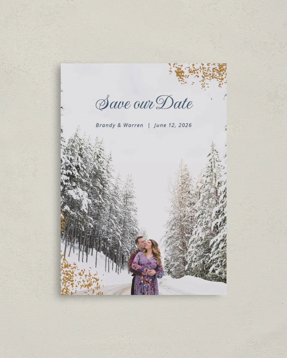 This is a 4" x 5.6" Save the Date Postcard called Dreamy Sky printed in full color on Soft Touch Finish paper