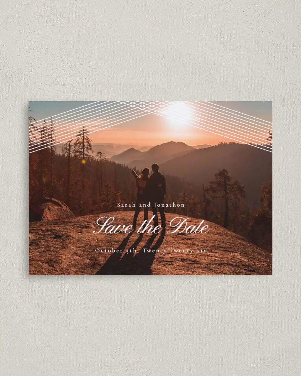 This is a 4" x 5.6" Save the Date Postcard called Dearest Lines printed in full color on Soft Touch Finish paper