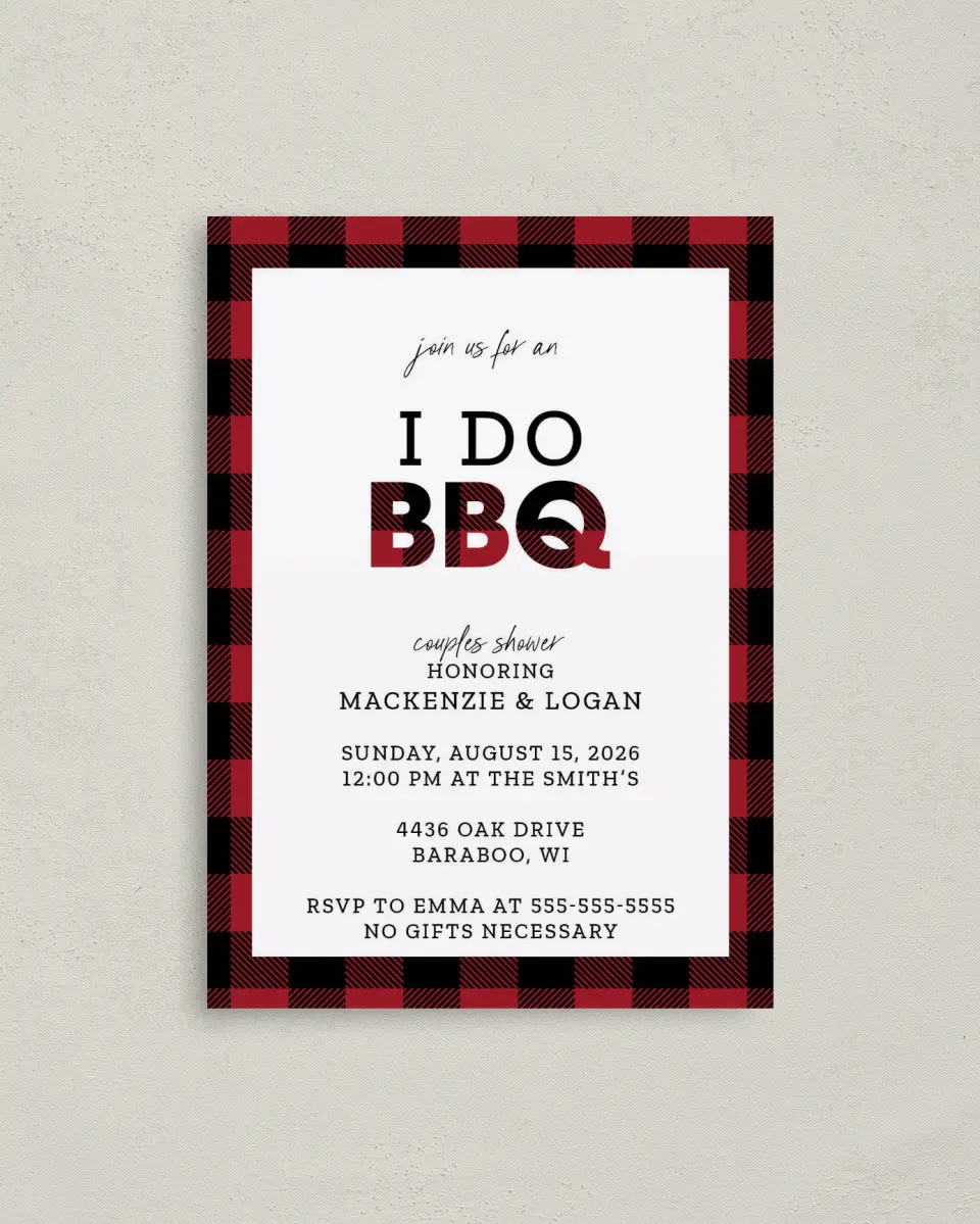 This is a 4" x 5.6" Bridal Shower Invitation Postcard called I Do BBQ printed in full color on Soft Touch Finish paper