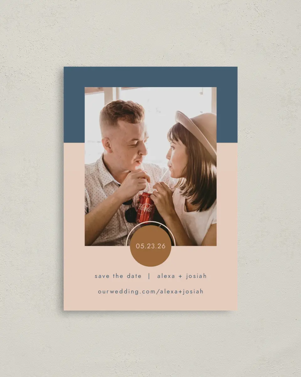 This is a 4" x 5.6" Save the Date Postcard called Our Beginning printed in full color on Soft Touch Finish paper