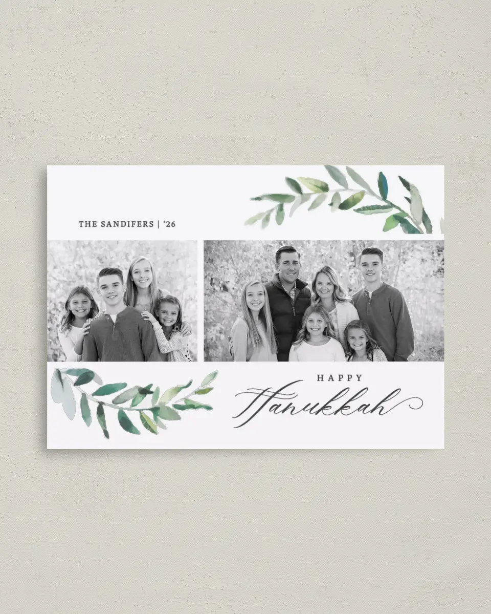 This is a 4" x 5.6" Hanukkah Card called Gentle Garland printed in full color on Premium Smooth paper