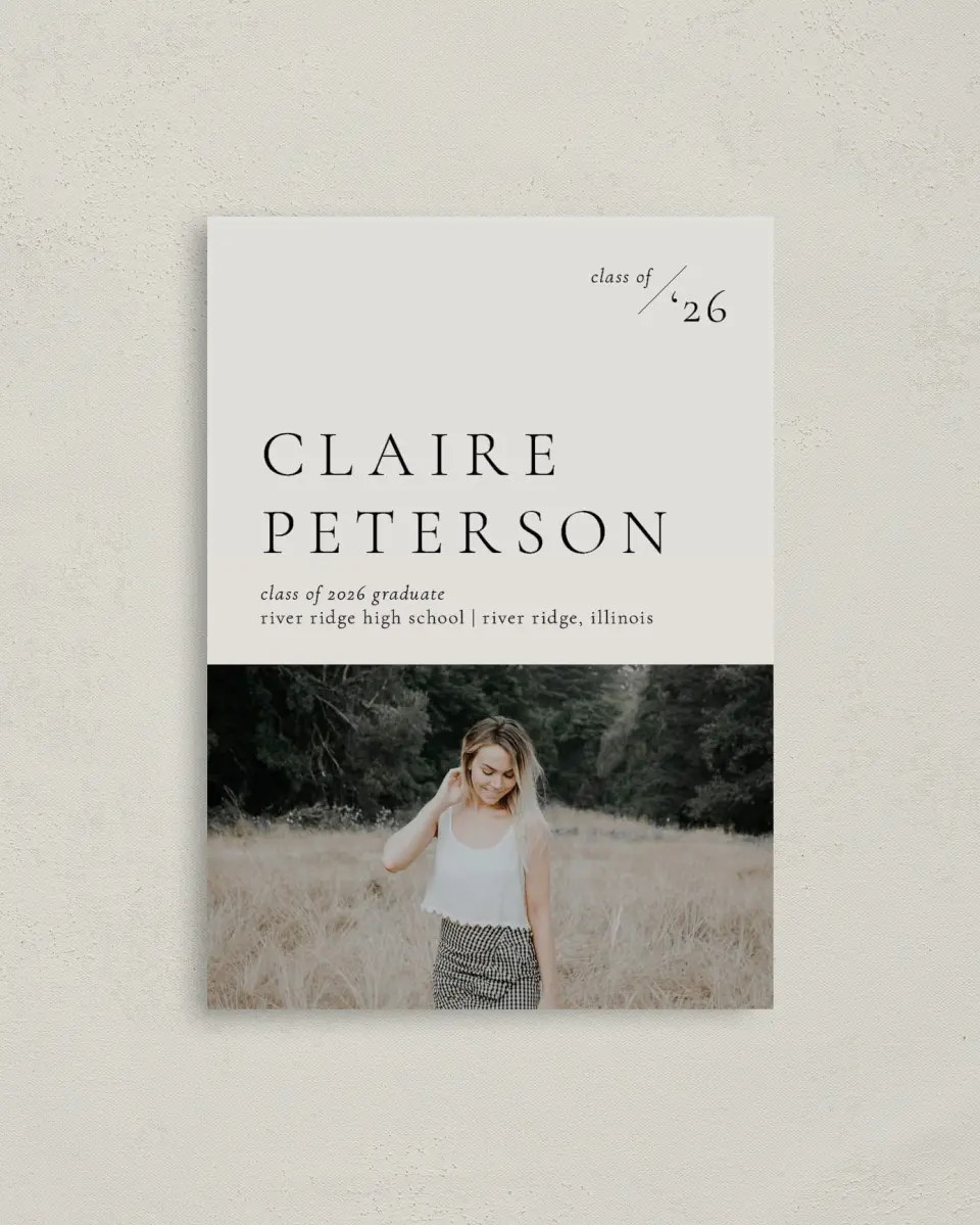 This is a 4" x 5.6" Graduation Announcement Postcard called Dashing Grad printed in full color on Soft Touch Finish paper