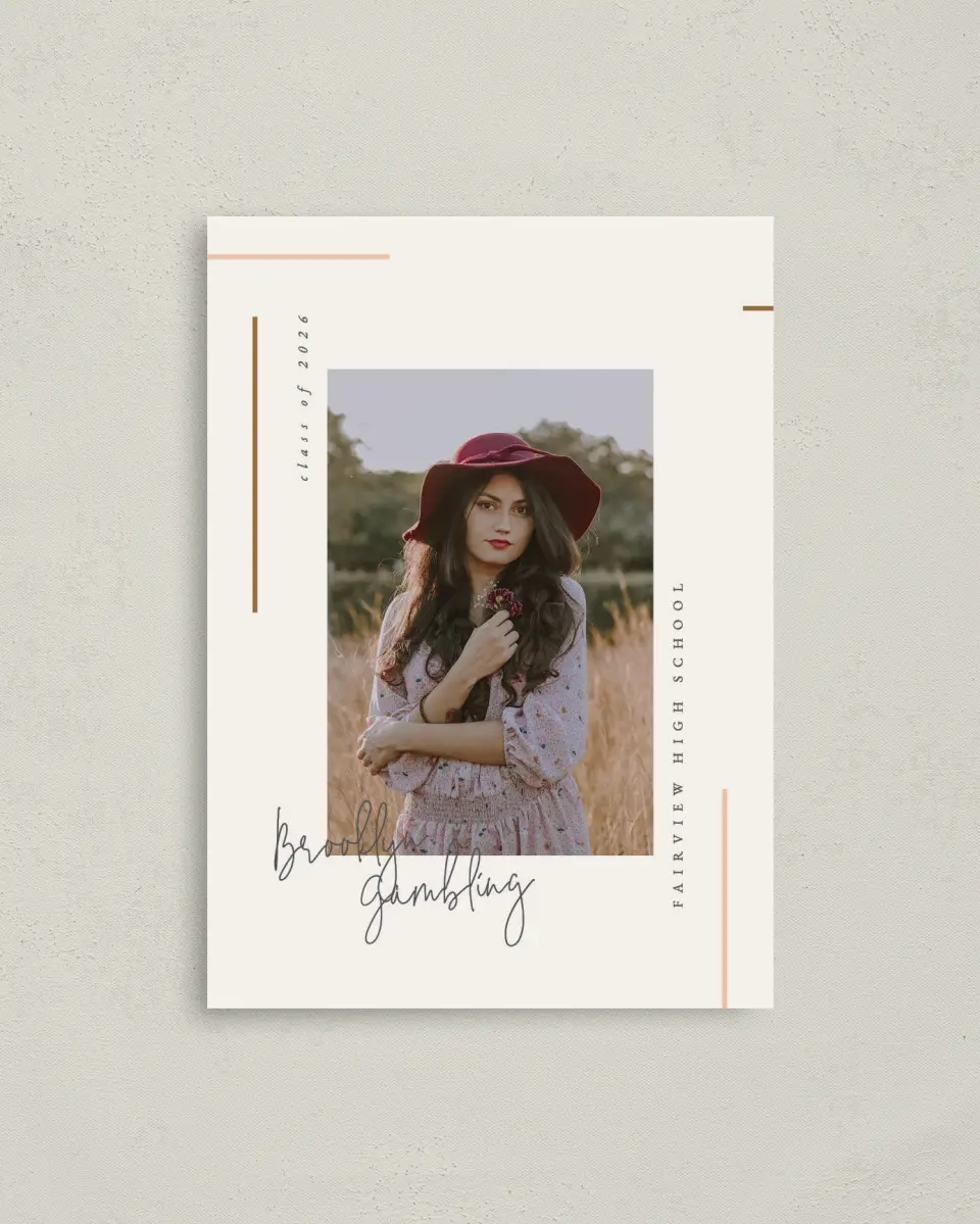 This is a 4" x 5.6" Graduation Announcement Postcard called Scripty Scroll printed in full color on Soft Touch Finish paper