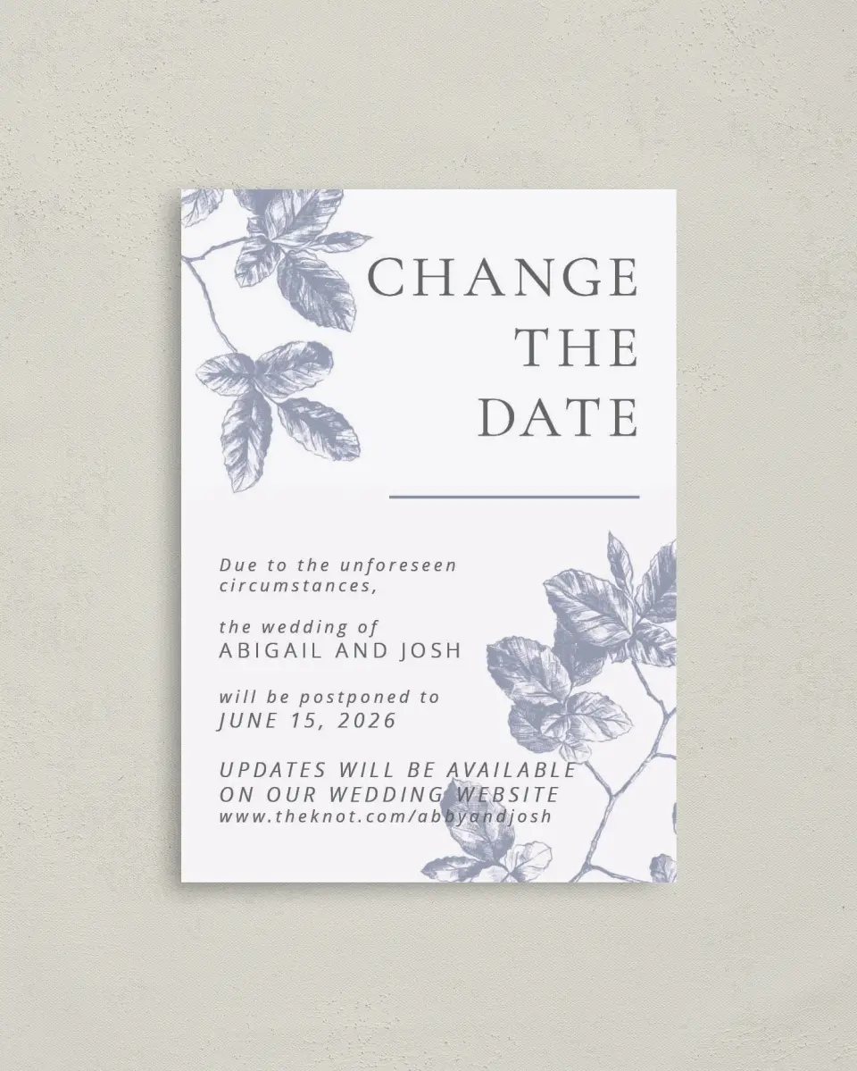 This is a 4" x 5.6" Change the Date Postcard called New Wedding Announcement printed in full color on Soft Touch Finish paper