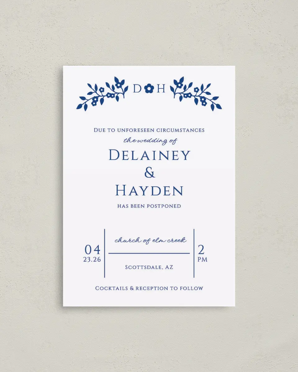 This is a 4" x 5.6" Change the Date Postcard called Update Announcement printed in full color on Soft Touch Finish paper