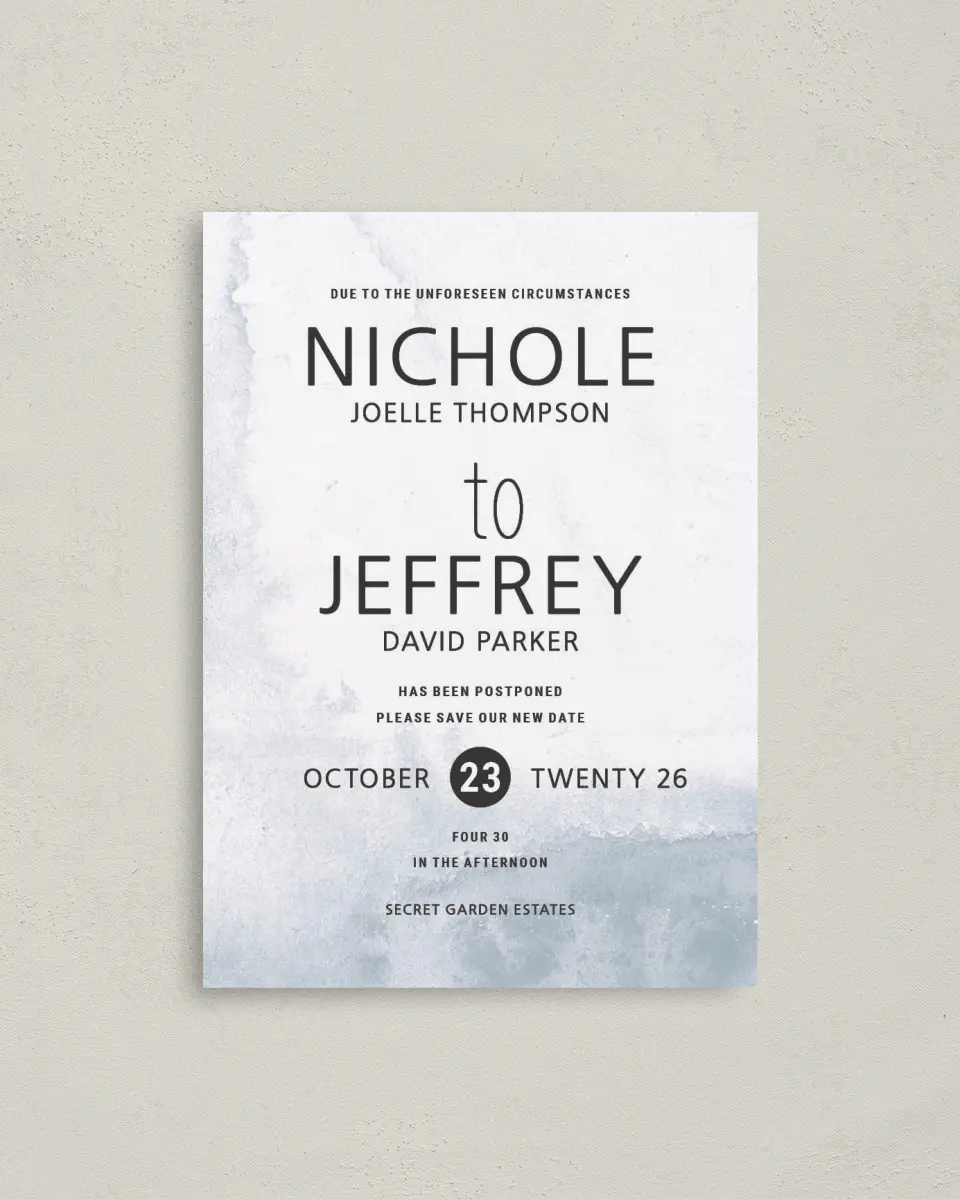 This is a 4" x 5.6" Change the Date Postcard called Updates Coming printed in full color on Soft Touch Finish paper