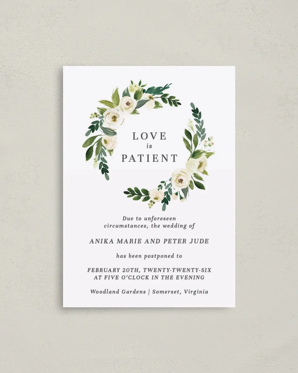 This is a 4" x 5.6" Change the Date Postcard called Patience printed in full color on Soft Touch Finish paper