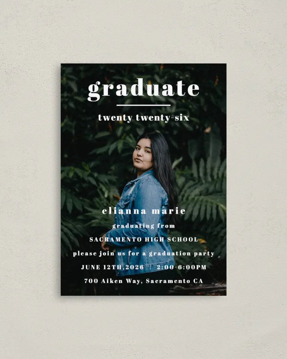 This is a 4" x 5.6" Graduation Announcement Postcard called Momentous Occasion printed in full color on Soft Touch Finish paper