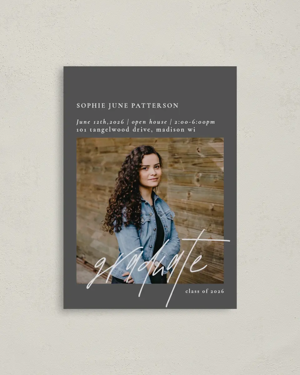 This is a 4" x 5.6" Graduation Announcement Postcard called Featured Graduate printed in full color on Soft Touch Finish paper
