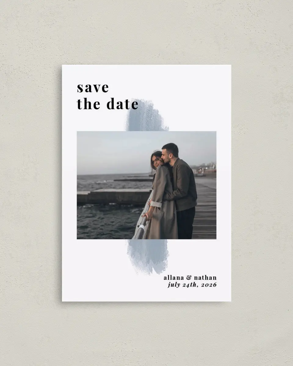 This is a 4" x 5.6" Save the Date Postcard called Favorite Place printed in full color on Soft Touch Finish paper