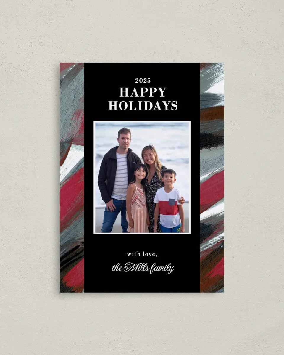 This is a 4" x 5.6" Christmas Card called Holiday Swashes printed in full color on Premium Smooth paper
