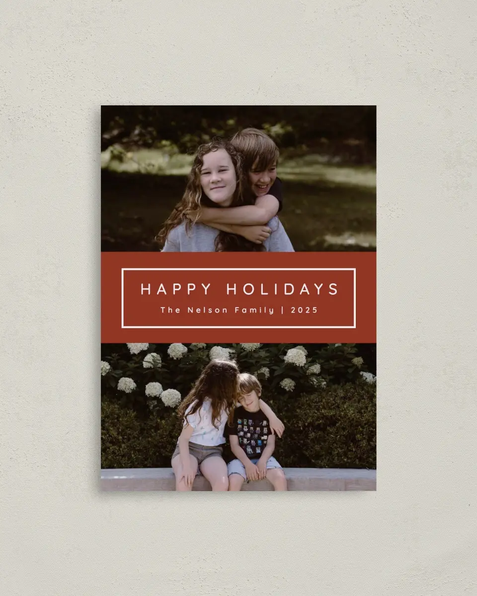This is a 4" x 5.6" Christmas Card called Holiday Blooms printed in full color on Premium Smooth paper