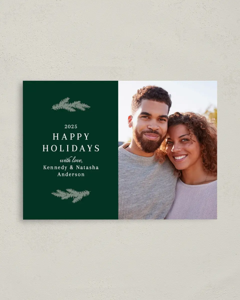 This is a 4" x 5.6" Christmas Card called Pine Boughs printed in full color on Premium Smooth paper