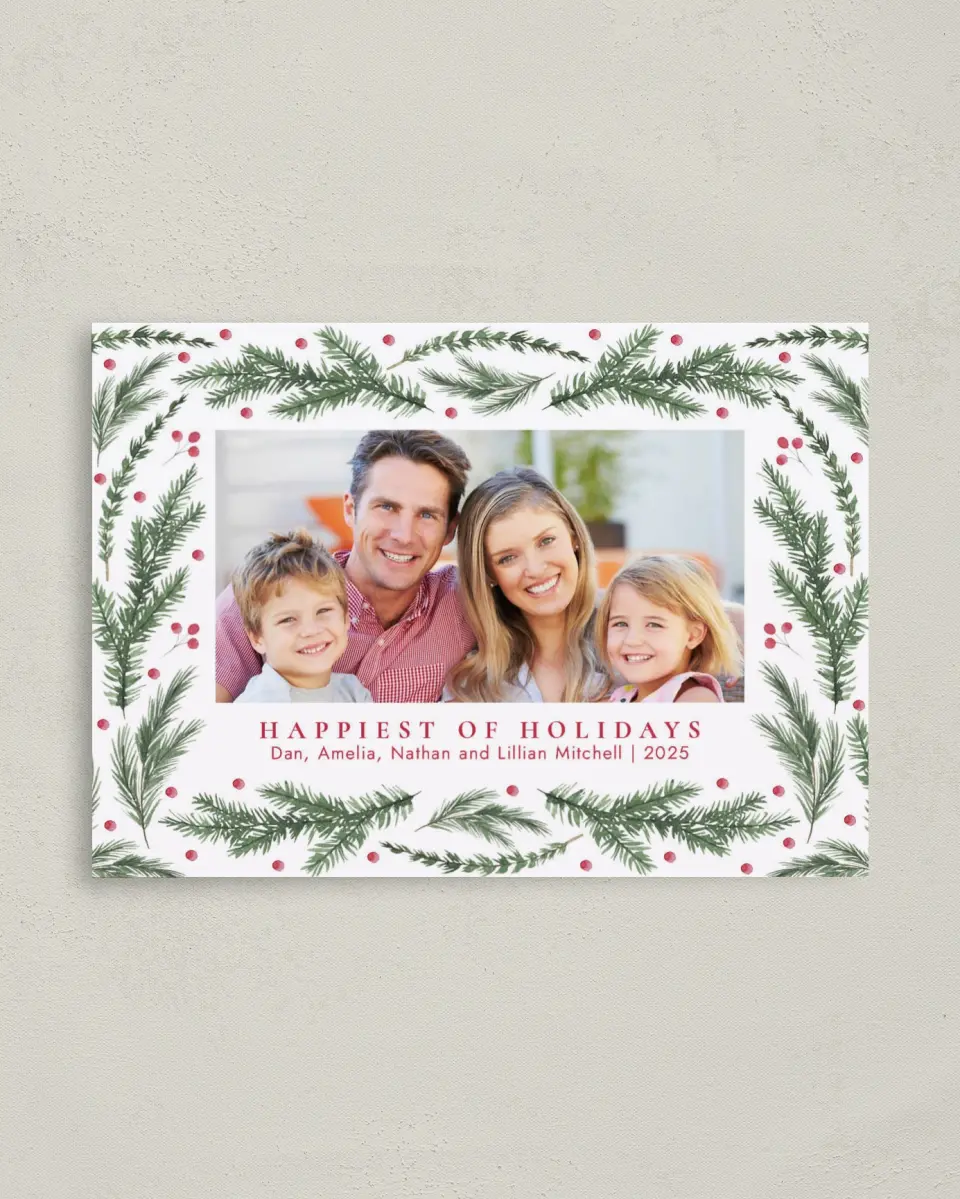 This is a 4" x 5.6" Christmas Card called Pine Pattern printed in full color on Premium Smooth paper