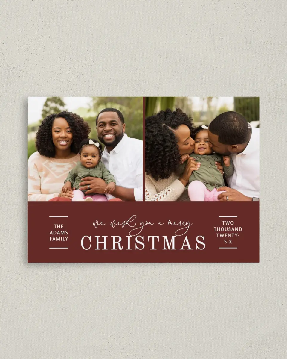 This is a 4" x 5.6" Christmas Card called Merry Wishes printed in full color on Premium Smooth paper