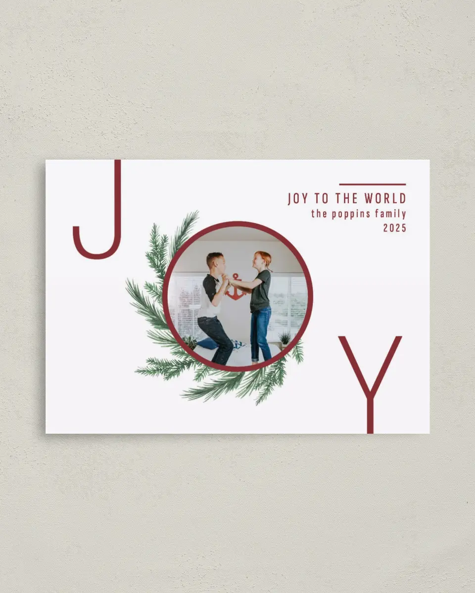 This is a 4" x 5.6" Christmas Card called Wreath of Joy printed in full color on Premium Smooth paper
