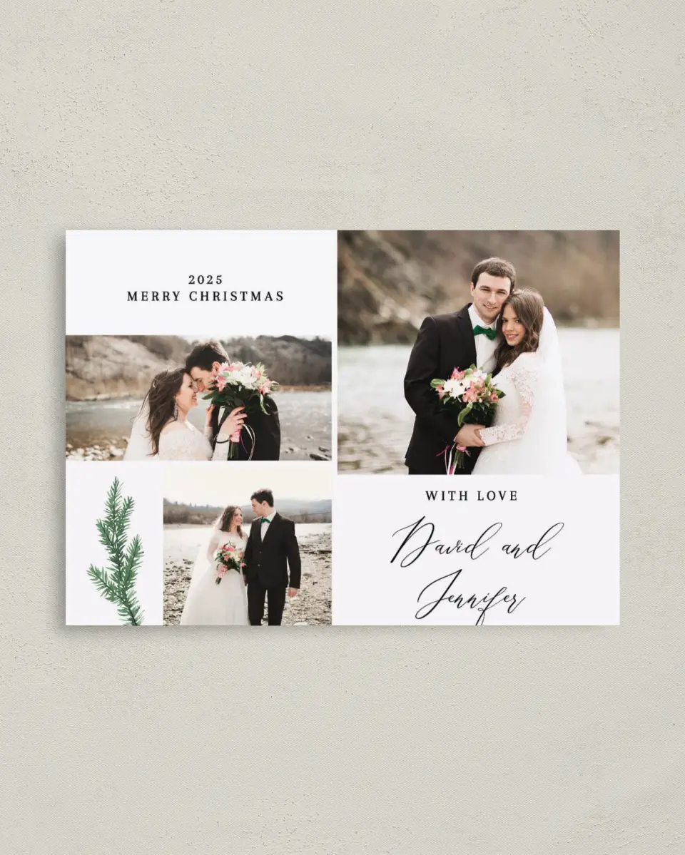 This is a 4" x 5.6" Christmas Card called Happy Greetings printed in full color on Premium Smooth paper