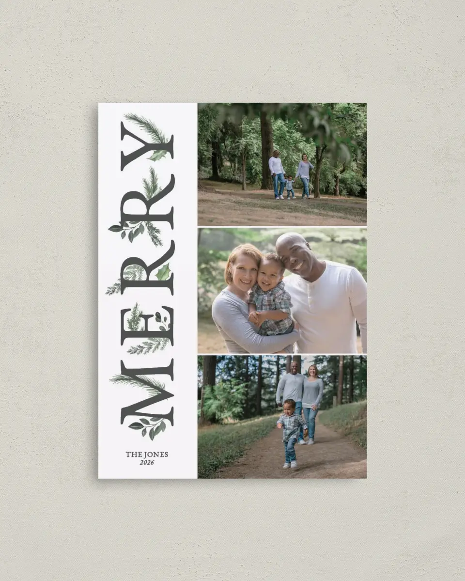 This is a 4" x 5.6" Christmas Card called Merry Tidings printed in full color on Premium Smooth paper