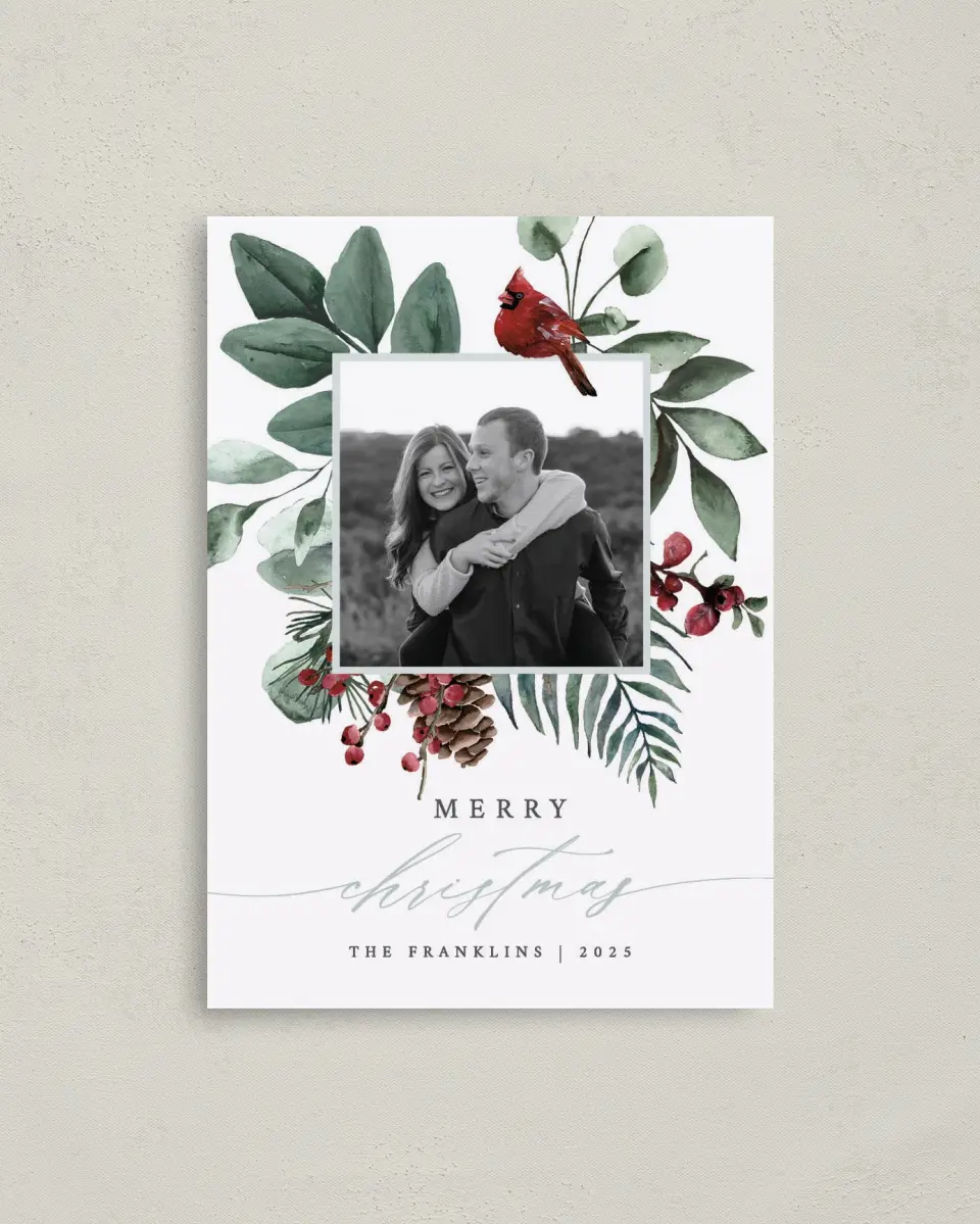 This is a 4" x 5.6" Christmas Card called Beautiful Boughs printed in full color on Premium Smooth paper