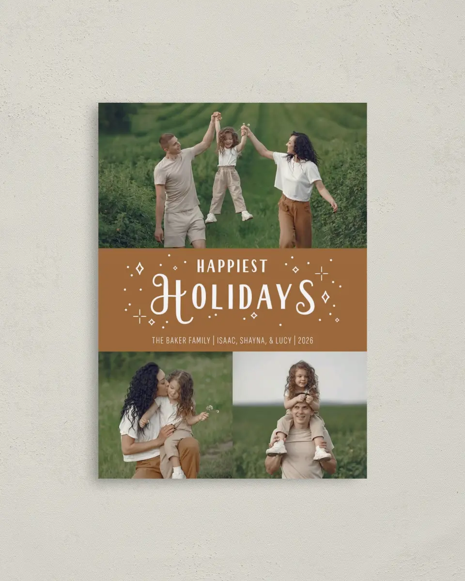 This is a 4" x 5.6" Christmas Card called Sparkling Holiday printed in full color on Premium Smooth paper