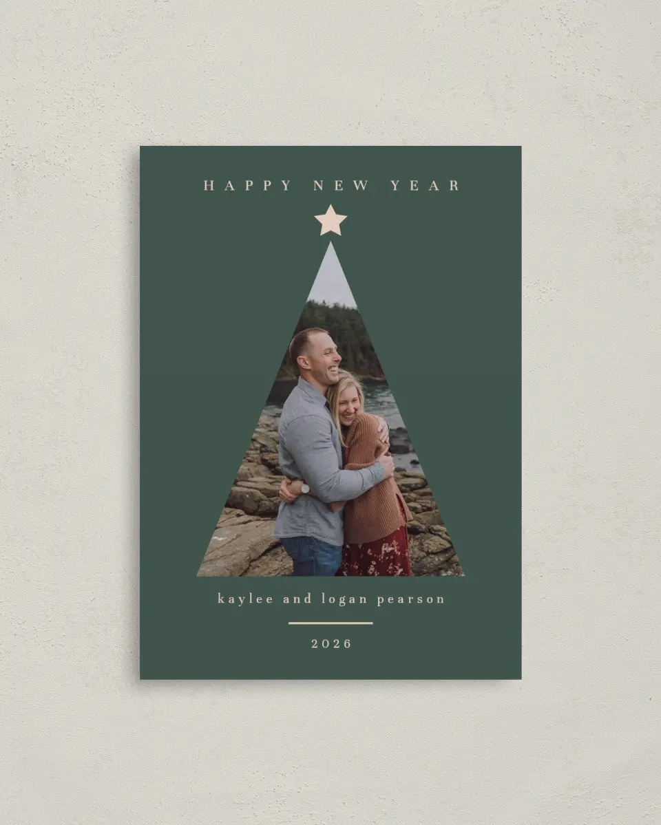 This is a 4" x 5.6" Christmas Card called Graphic Tree printed in full color on Premium Smooth paper