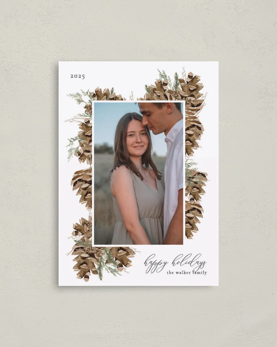 This is a 4" x 5.6" Christmas Card called Garland Frame printed in full color on Premium Smooth paper