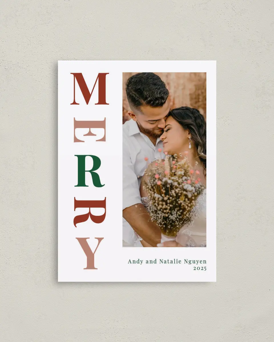 This is a 4" x 5.6" Christmas Card called Mirthful Merry printed in full color on Premium Smooth paper